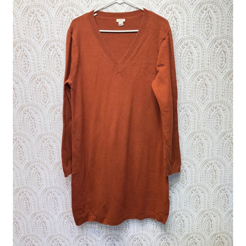J.Crew Sweater Dress Womens XL Orange V-Neck Long Sleeve Wool Blend Knit